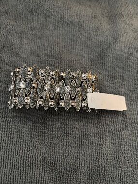 New York & Company Silver Rhinestone and Glitter Stretch Bracelet